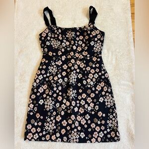 Anthropologie Black Floral Mini Dress jacquard size 2